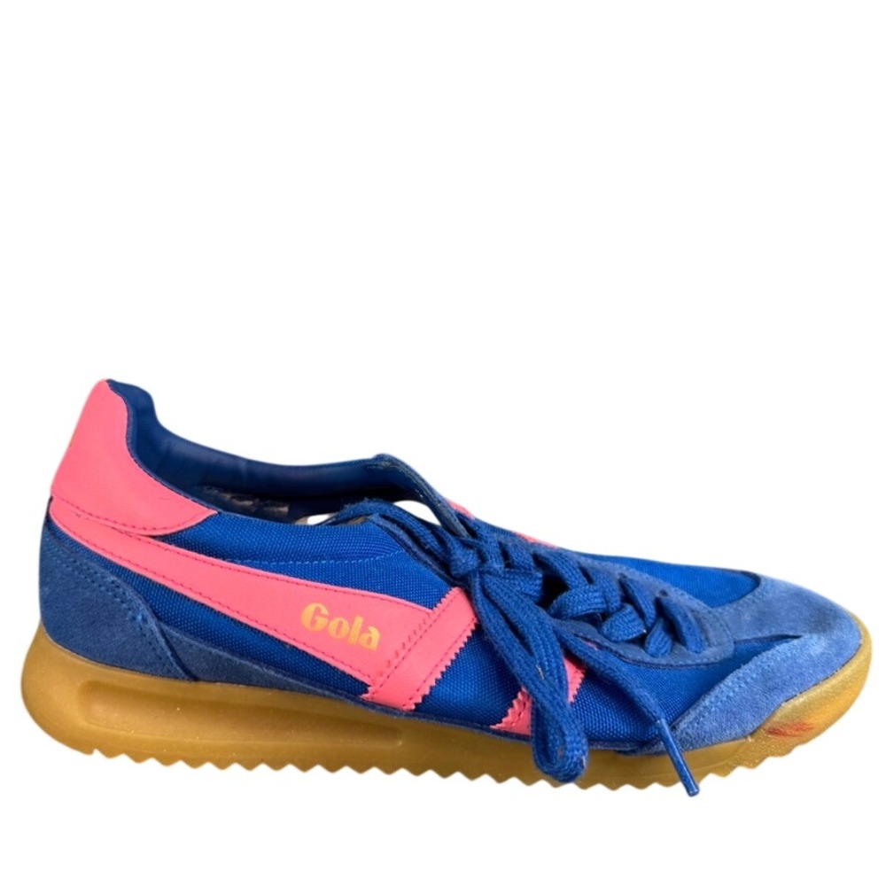 Gola Harrier Blue Pink Suede Textile Low Top Retro Sneakers Gum Sole 7.5 Women